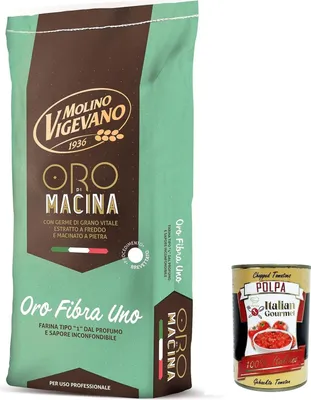 Produktbild von Molino Vigevano Oro Fibra 1, Mehl "Typ 1", langes Sauerteig, ideal für herzhafte und Desserts. Professionelle Mehl. Packung von 10 kg
