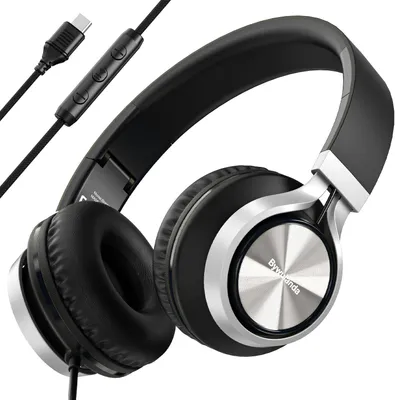 Produktbild von USB-C Kopfhörer mit Mikrofon & Lautstärkeregler, Over-Ear, faltbar, Stereo Headset für iPhone 15/16, Laptop, Tablet, Reisen, kabelgebunden Headset