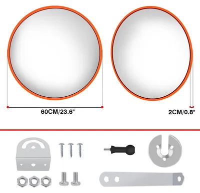 Image de Miroir de sécurité convexe de 60 cm - Miroir anti-angle mort - Champ de vision large de 130° - Idéal pour les entrées de garage et les parkings - Améliore la sécurité routière