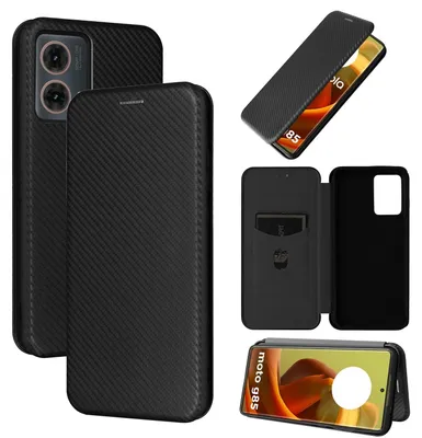 Produktbild von Für Motorola Moto G85 Carbon Faser Textur Hybrid Flip Schutz Handy Hülle Schwarz