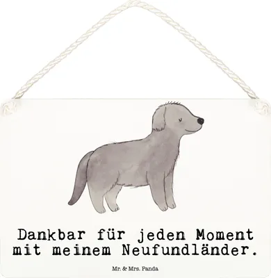 Produktbild von Mr. & Mrs. Panda Schild Neufundländer Moment DIN A6 - Weiß - Geschenk, Wandbild Holz, Newfoundland, Holzschild, Türschild, holzbild, wandhänger