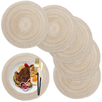 Obrázek produktu pro Podtácky kulaté, tkané, bavlněné, omyvatelné, 6 kusů, průměr 36 cm, béžové