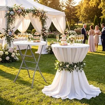 Produktbild von Klappbarer Stehtisch Mit HDPE Tischplatte Outdoor | 80x110 cm weißer Bartisch bis 160 kg belastbar für Garten, Party, Hochzeit und Gastronomie