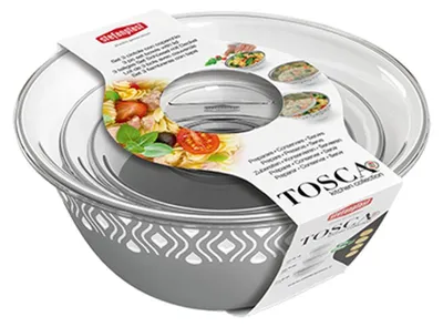 Imagen del producto de Tazón de plástico Tosca, juego de 3 piezas en blanco/gris, con tapa