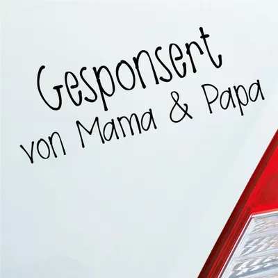 Produktbild von Auto Aufkleber Gesponsort von Mama & Papa Schriftzug KFZ Car 19x8 cm Schwarz Glanz Sticker Heckscheibenaufkleber