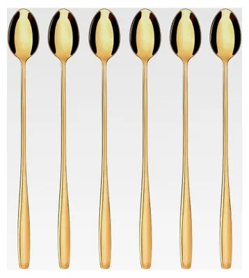 Produktbild von Löffel Set für Latte Macchiato, gold, 6-teilig, lange Löffel für Cocktails und Desserts, Edelstahl, spülmaschinenfest, Serie Königstein