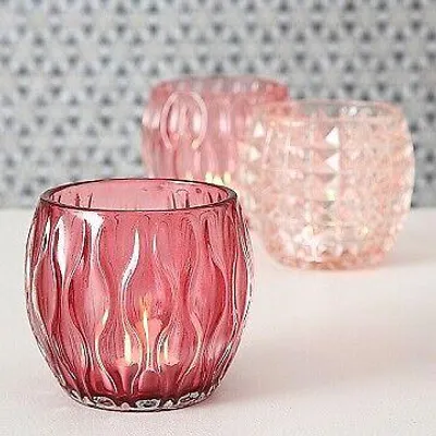 Produktbild von Windlicht Teelichthalter Glas lackiert rose 3er Set