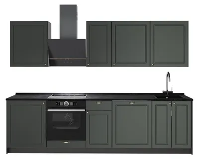Produktbild von Küchenzeile Vicco Fame-Line Grün-Gold Landhaus/Anthrazit 280 cm ohne Arbeitsplatte, Model 64164