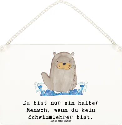 Produktbild von Mr. & Mrs. Panda Wandbild Holz Schwimmlehrer Herz DIN A6 - Weiß - Geschenk, Schwimmkurs, holzbild, Türschild, wandtafel, Schild, Schwimmbad, Holzschild, Spruch, Beruf