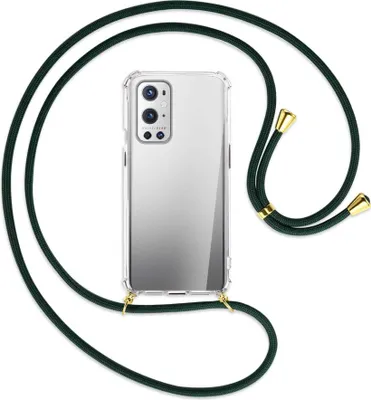 Produktbild von Handykette Backcover-Schutzhülle mit Band (Metall goldfarben) für OnePlus 9 - dunkelgrün