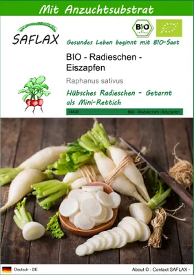 Produktbild von SAFLAX - BIO - Radieschen - Eiszapfen - Raphanus sativus - 100 Samen - Mit keimfreiem Anzuchtsubstrat