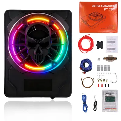 Produktbild von Auto-Subwoofer - Aktiver Untersitz-Subwoofer - 25,4 cm - 1200 W - Flach - Integrierter Verstärker - LED-Ambientebeleuchtung