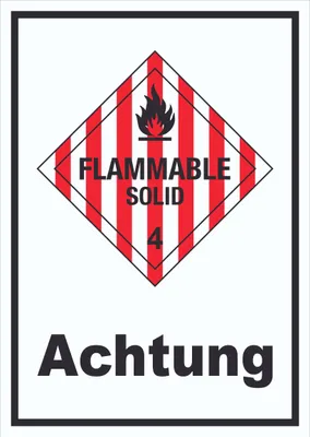 Produktbild von Schild Entzündbare feste Stoffe Achtung Flammable Solid hochkant A6 (105x148mm)