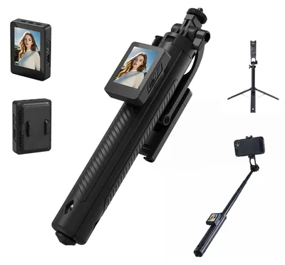 Produktbild von D11 Selfie-Stick mit Stativ, 180° drehbar, Bildschirmspiegelung, 4 Helligkeitsstufen, Vlog Handyhalter, ausziehbar für iOS & Android, Schwarz