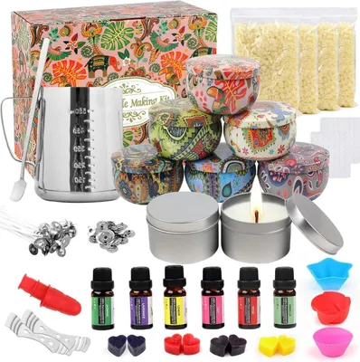 Produktbild von DIY Kerzenherstellung Kit I Kerzen selber Machen Set mit Sojawachs Dose Dochte Dochthalter Farbstoffe Bienenwachs Kerzenglas Geschenke für frauen