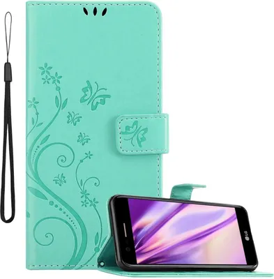 Produktbild von Cadorabo Hülle für LG K10 2018 / K11 / K11 PLUS Schutz Hülle in Türkis Schutzhülle Handy Hülle Etui Case Blumen Flower