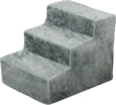 Produktbild von Hundetreppe 3-stufige 35 cm Haustiertreppe mit Plüschoptik, Katzentreppe für Bett, Sofa, Katzen bis 5 kg, Hellgrau