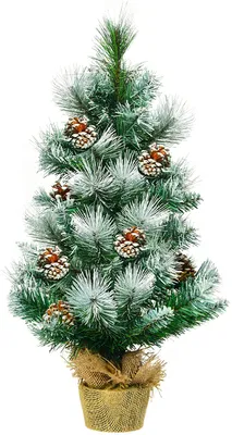 Produktbild von künstlicher Weihnachtsbaum 60cm, Tisch Weihnachtsbaum mit Stabiler Zementbasis, Mini Tannenbaum mit Schnee und Kiefernzapfen, Kunstbaum Weihnachten 34 Spitzen PVC Nadeln