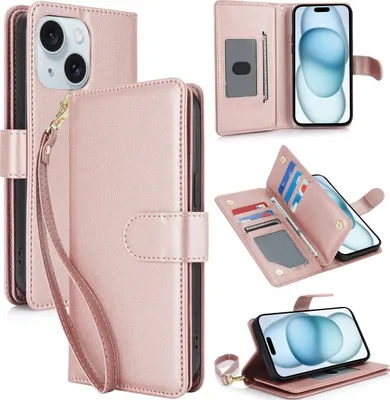 Produktbild von Mobigear Wallet iPhone 15 Plus Hülle Klapphülle Geldbörse - Roségold