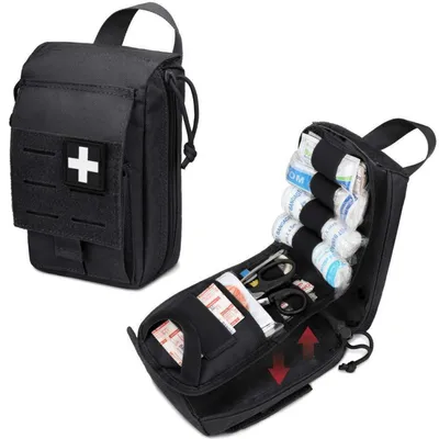 Productafbeelding van Tactische EHBO-tas met snelsluiting, MOLLE-compatibel, EMT/IFAK, noodhulporganisator, zwart, 1000D nylon