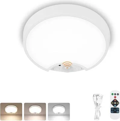 Immagine prodotto di Plafonaia piatta a 3 colori con sensore di movimento - plafoniera a batteria - telecomando - 200 lm - 6500 K - dimmerabile - 3 modalità - batterie - bagno corridoio
