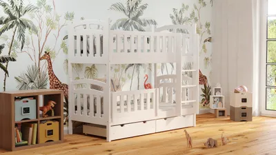 Produktbild von Kinderbett für Mädchen und Jungen mit Rausfallschutz, Etagenbett mit Leiter Zuzia Piętrowa, 80 x 180 cm, Weiß