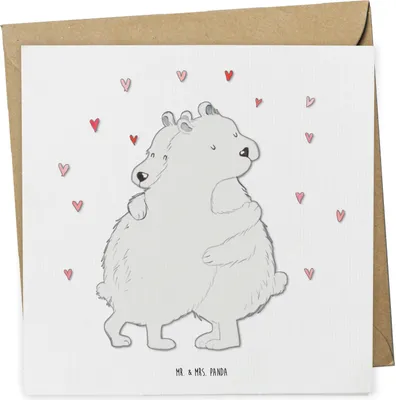 Produktbild von Mr. & Mrs. Panda doppelkarte Eisbär Umarmen - Weiß - Geschenk, faltkarte, anlasskarte, Klappkarte, Lustige Sprüche, Glückwunschkarte, Grußkarte