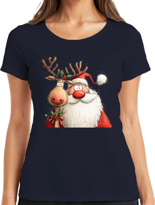 Produktbild von Weihnachtsmann Rentier rote Nase lustig Weihnachten Geschenk Damen T-Shirt, Navy, S
