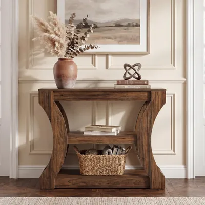 Image de Tribesigns : Console étroite de 105 cm pour l'entrée, avec espace de rangement, idéale comme table d'appoint derrière le canapé ou comme table d'entrée avec 3 étagères