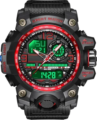 Produktbild von Watch Für Herren,Analog Digitaluhr 5 ATM wasserdichte Outdoor Taktische Sportuhr mit Wecker Datum 12/24H LED Stoppuhr für Männer Jungen Silikonband