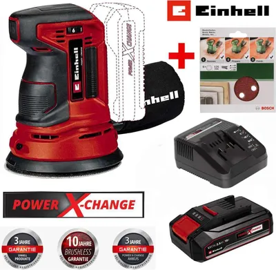 Produktbild von Einhell Exzenterschleifer TE-RS 18 Li- 18V  Akku 2.5 Ah + Bosch 6tlg Schleifblattset