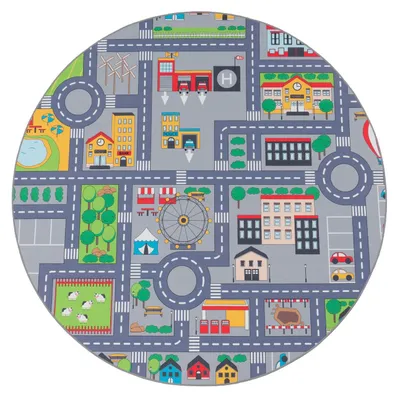 Produktbild von TT Home Spielteppich Kinderzimmer Teppich Kinderteppich Auto Straßen Muster, In Grau Größe 200 cm Rund