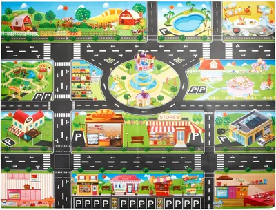 Produktbild von Kinderteppich PVC Spielmatte Stadtleben 100 x 130 cm, Wasserdicht, Rutschfest, Waschbar für Kinder