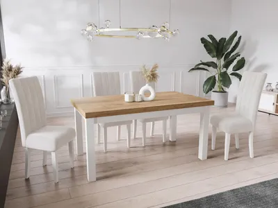 Produktbild von Moderner Rechteckiger Ausziehbarer Esstisch - Platzsparend - Weißen Holzbeine - 120 bis 160 cm - Hergestellt in EU - 120 x 80 cm - Wotan Eiche