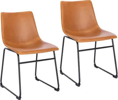 Image de SVITA HARRY Lot de 2 chaises de salle à manger pieds métal piètement traîneau similicuir cognac