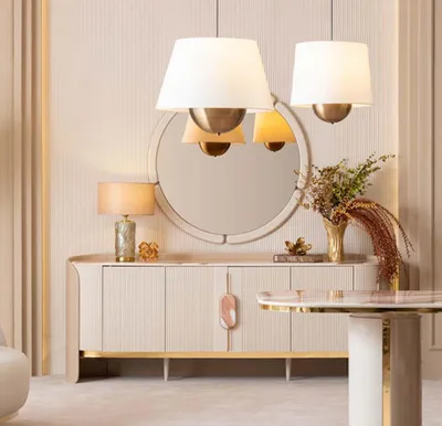 Image de Buffet de couleur beige avec miroir, commode, buffet pour la salle à manger