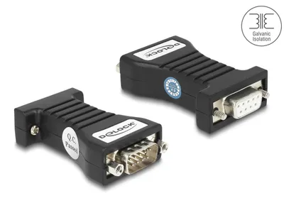Produktbild von Delock - Serieller Gender Changer - DB-9 (W) mit Schrauben zu DB-9 (M) mit Muttern - unterstützt RS-232 serielle Schnittstelle, 2.5 kV VRMS optical isolation - Schwarz