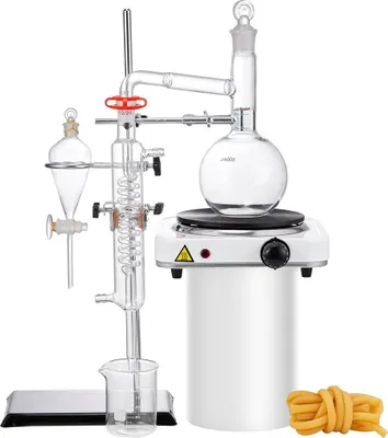 Produktbild von Destillationsset für ätherische Öle, 500 ml Destillationsapparat, 3,3 Boro-Laborglas-Destillationsset mit 1000-W-Heizplatte und 24, 40 Verbindungsstücken, 33-teiliges Set