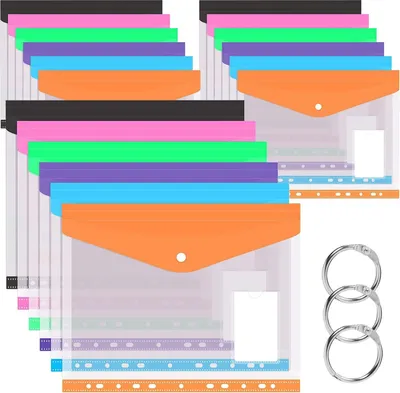 Produktbild von A4 Dokumententasche - 18 Stück - transparent - mit perforierten Fächern