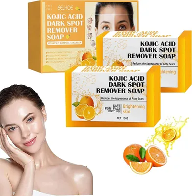 Produktbild von 2 Stück Orange Zitrone Kurkuma Kojic Säure Seife Peeling Hautreinigung Seife, Aufhellende Seife für Gesicht Körper dunkle Flecken, 100g*2