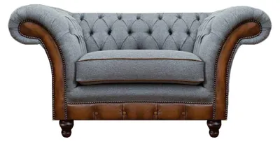 Zdjęcie produktu dla Fotel Chesterfield jasnoszary designerski fotel z tkaniny meble tekstylne