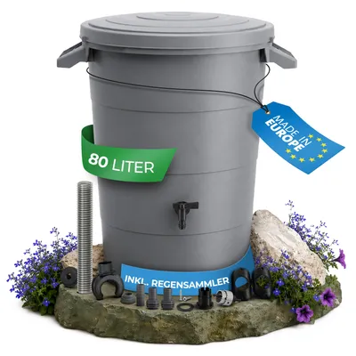 Produktbild von YourCasa Regentonne 80 Liter [inkl. Anschlusset & Bohrer] Regenfass Wetterfest aus Kunststoff mit Wasserhahn