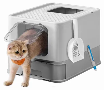 Produktbild von Katzentoilette mit Haube und Schaufel, geschlossen, grau, 54,3 x 42,5 x 37,8 cm