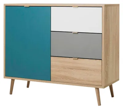 Produktbild von Kommode Tricolor Sonoma Eiche Sideboard Modern - 103x87x40 cm (BxHxT) - Highboard Anrichte im skandinavischen Design