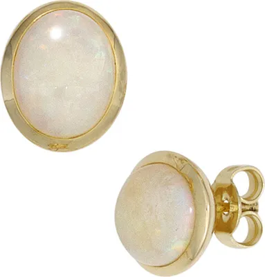 Produktbild von Ohrstecker mit Opal oval glatt gewölbt 585 Gold Gelbgold Ohrschmuck Damen