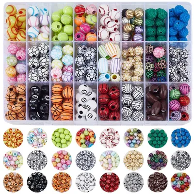 432 Acryl-Sportperlen, 24 Farben, rund/oval, für Schmuck