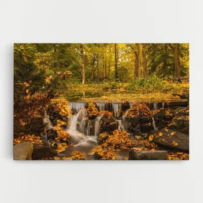 Produktbild von ARTHUB® Leinwandbild 80x120 cm, Autumn Pretty Waterfall | Wohnzimmerdekoration, Hängende Bilder, Wanddekoration, Heimdekoration, Landschaften, Wasserfälle