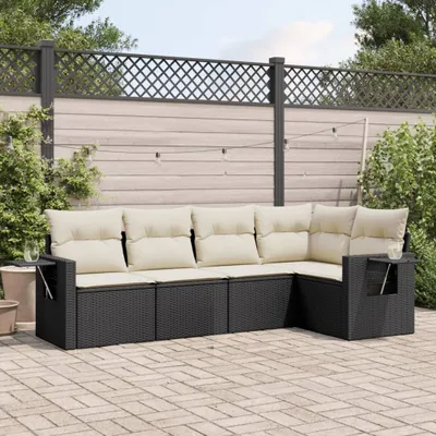 Produktbild von 5-tlg. Garten-Sofagarnitur mit Kissen Schwarz Poly Rattan 3252463