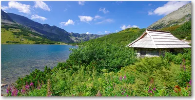 Produktbild von Tulup® Leinwandbild -100x50 cm - Wandkunst - Drucke auf Leinwand - Leinwanddruck  - Landschaften - Grün - Berge Hütte Tatra