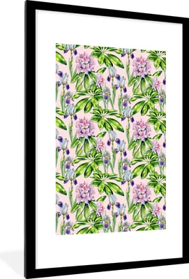 Produktbild von MuchoWow® MuchoWow® Gerahmtes Poster Blumen - Hortensie - Muster 60x90 cm - Poster mit zchwarzem Bilderrahmen - Dekoration - Wandposter Wohnzimmer - Hochwertig